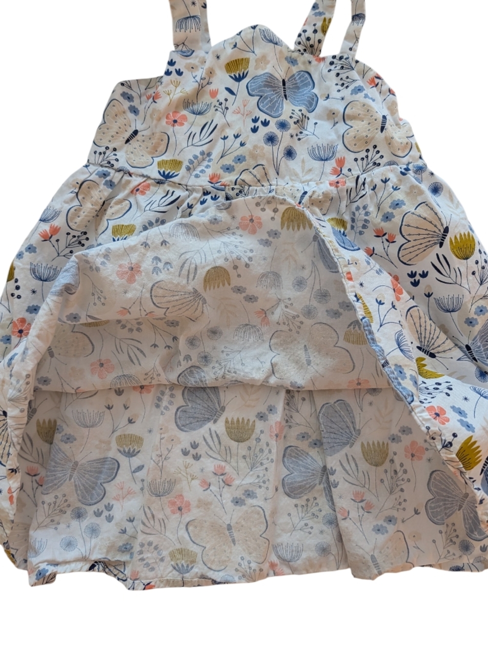 Girls White Butterfly & Floral Sundress Cotton  Size 4T - Picture 6 of 9